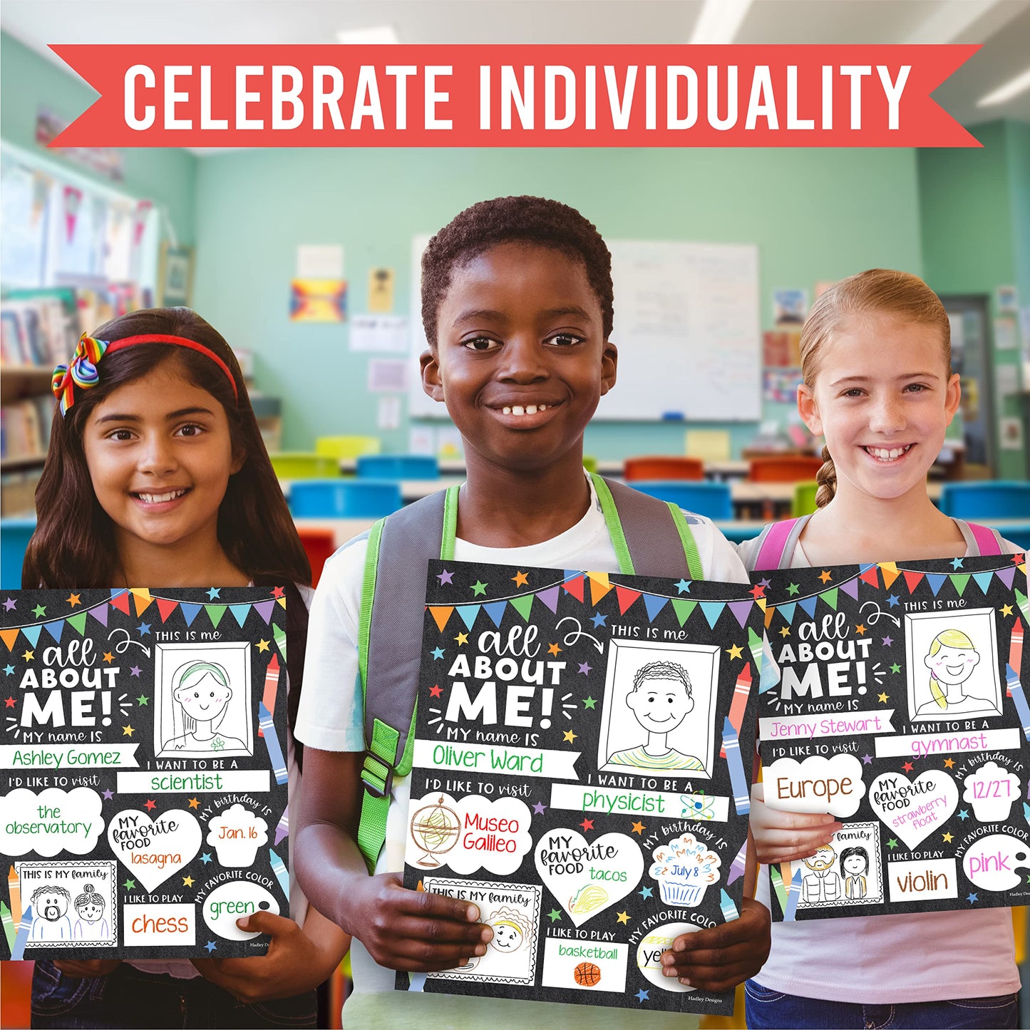 Hadley Designs All About Me Posters for Classroom Must Haves - 20 Star Student Poster, 100 Days of School Items, Star of The Week Poster Elementary Classroom Decor, End of School Year Teacher Supplies