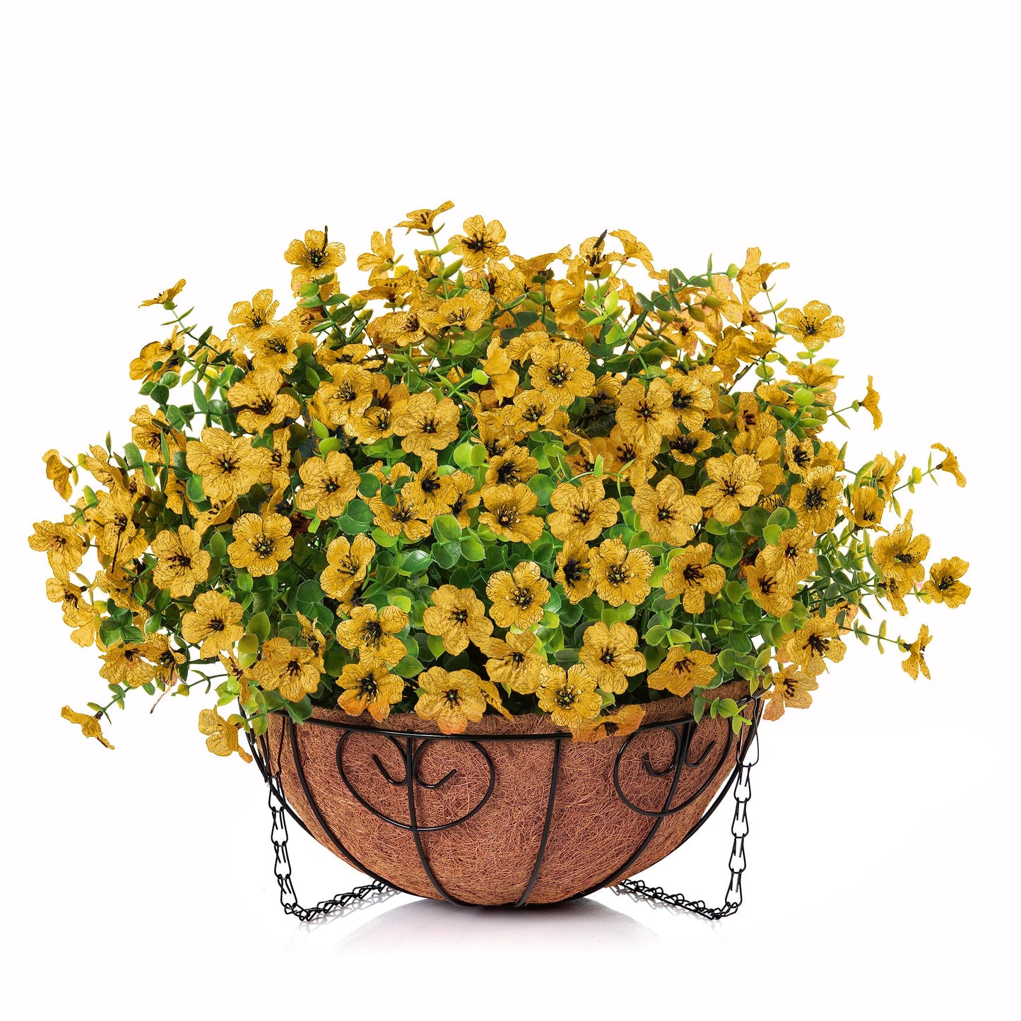 HyeFlora Artificial Fake Fall Hanging Mums Plants Flowers Basket for Outdoor, Autumn Faux Silk Yellow Daisy in Hang Planter Look Real UV Resistant for Porch Home Patio Balcony Yard Decor