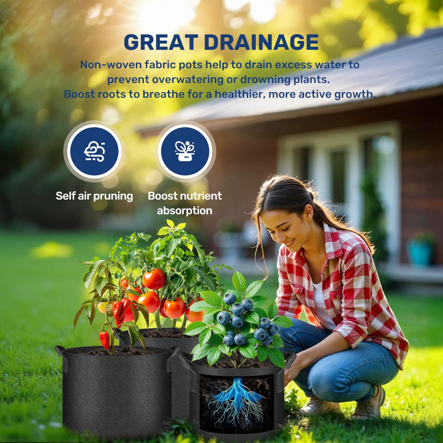 HealSmart 10 Gallon 6 Pack Nonwoven Grow Bags, Aeration Fabric Pots with Handles, Heavy Duty Garden Grow Pots for Tomato Vegetables Flowers, 6 Plant Labels, Black