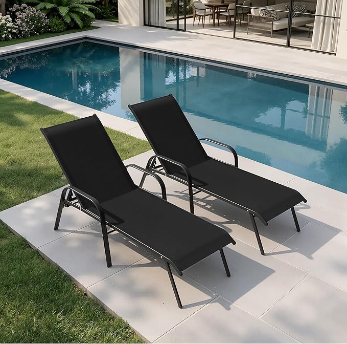 Crestlive Products Outdoor Chaise Lounge Chair, 5-Position Pool Lounge Chairs