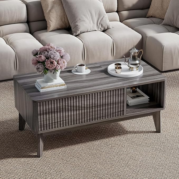 LYNCOHOME Fluted Lift Top Coffee Table