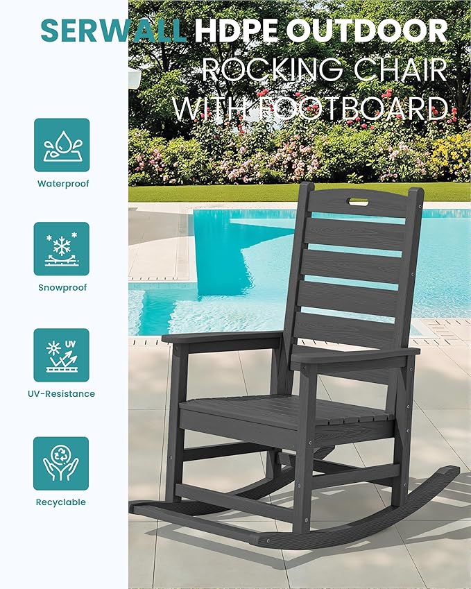 SERWALL Outdoor Rocking Chair, Oversized Rocking Chair