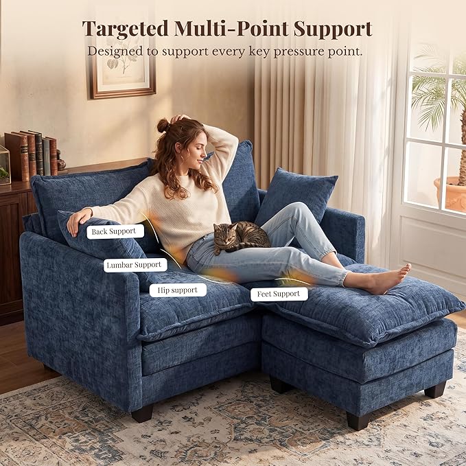 Loveseat Sofa with Ottoman, Cloud 3-Layer Cushion, Living Room, in a Box