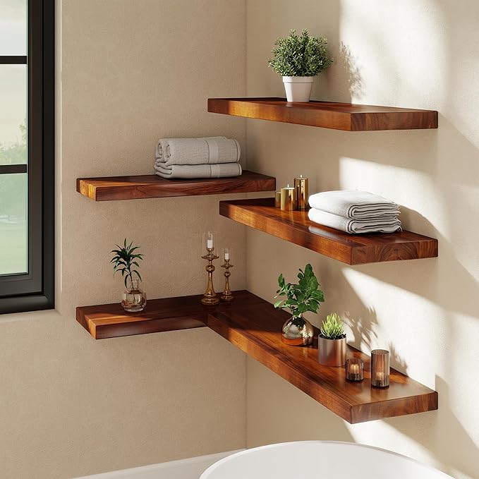 36 Inch Teak Floating Shelves Set of 2