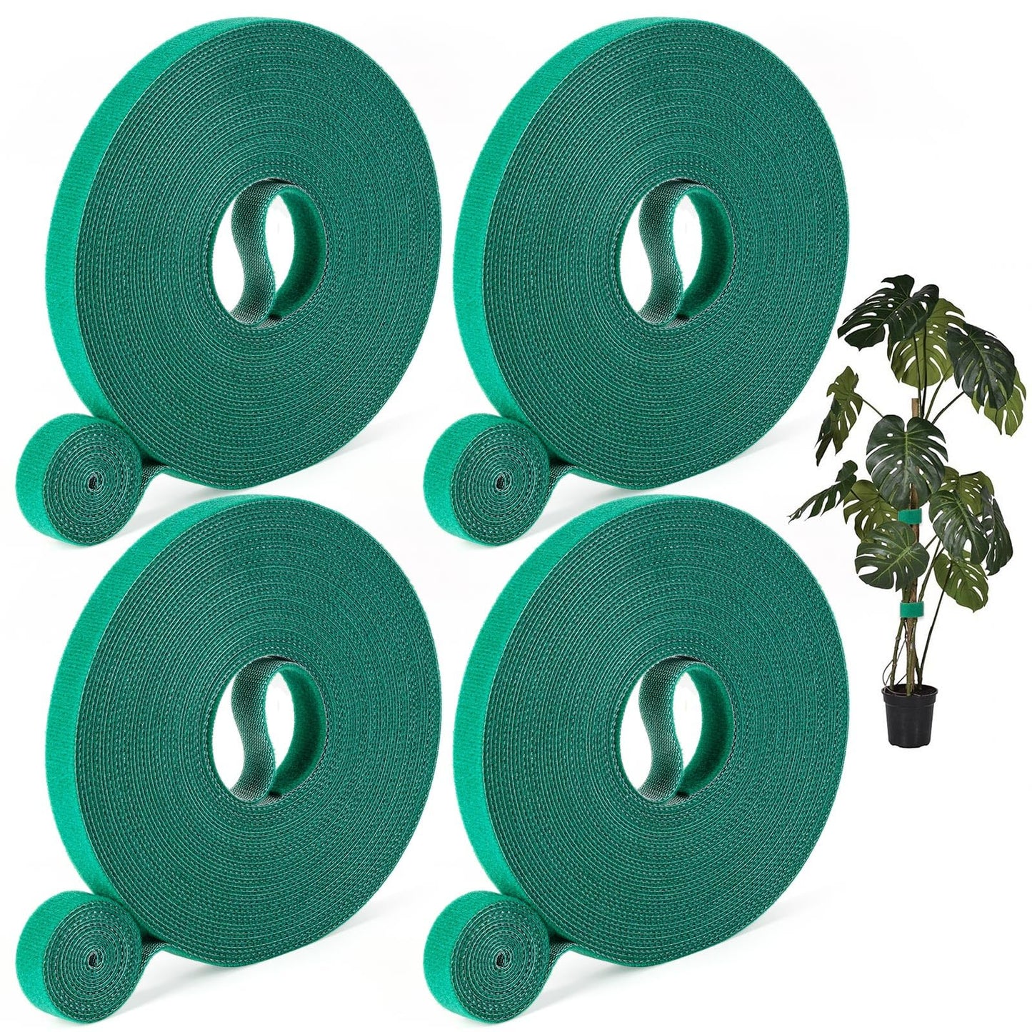 GCTWFYK 4 Roll Plant Tape Garden Ties, 131 Ft Green Plant Ties for Climbing Plants, 1/2" Adjustable Twist Ties for Plants Support, Reusable Nylon Gardening Tape for Growing, Home, Office