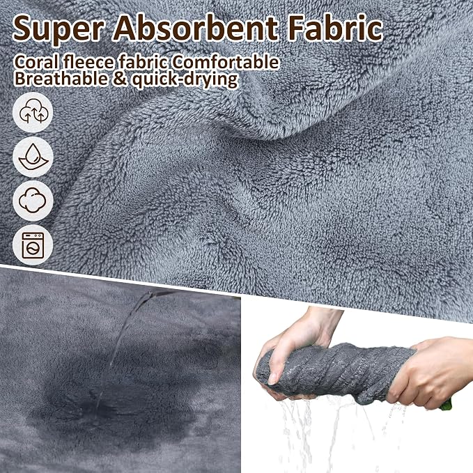 Soft Dog Bathrobe Fast Drying Dog Coat, Super Absorbent Dog Towels for After Bath, Microfiber Pet Robe Adjustable Collar & Belly Warm Keeping Dogs Coat for Pet Dogs & Cats (Grey, Large)