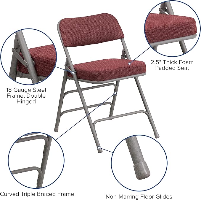Flash Furniture 2 Pack HERCULES Series Premium Curved Triple Braced & Double