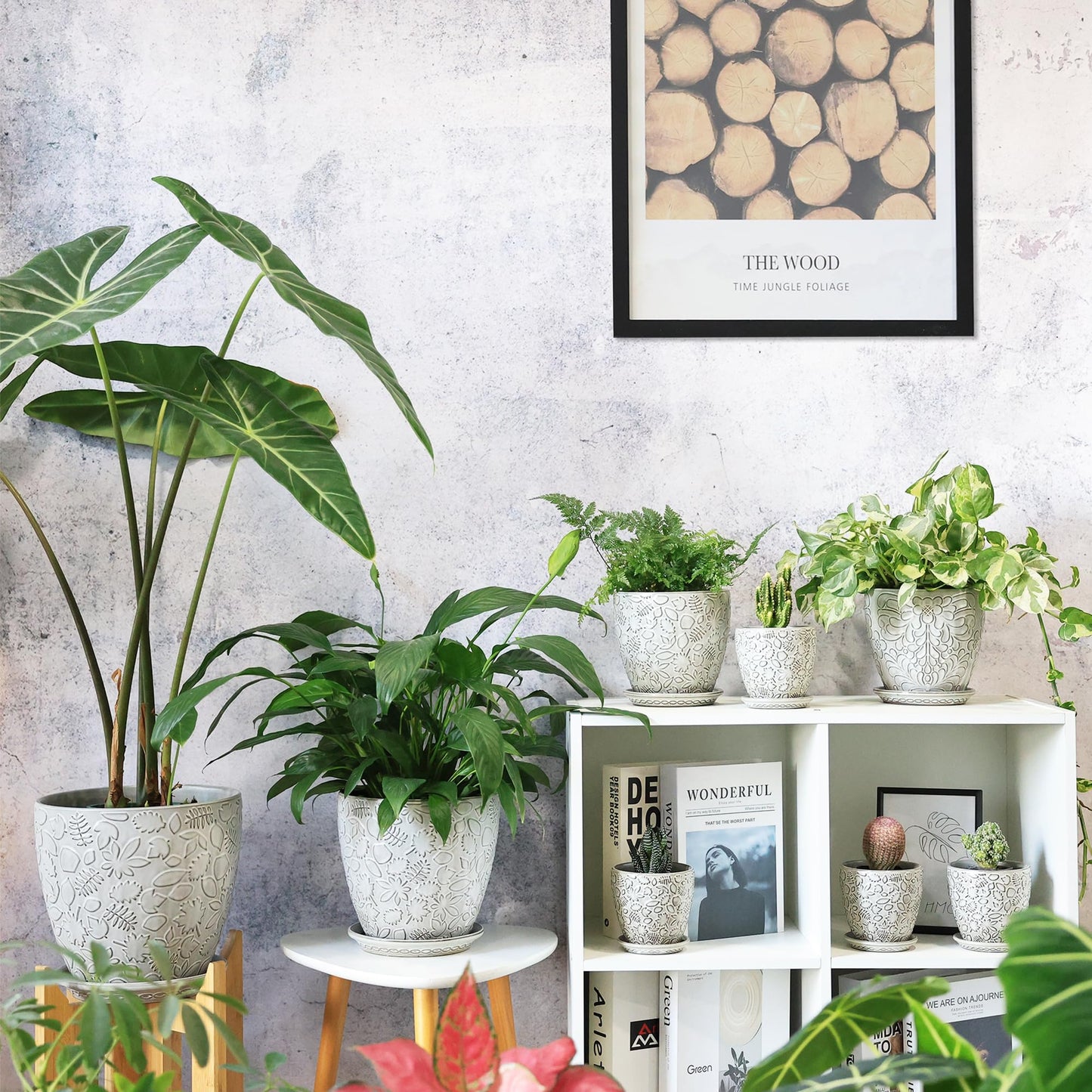 Bestseler 10inch Retro Ceramic Planter with Drainage Hole and Saucer for Multiple Plants, Indoor-Outdoor Garden Pots for Succulent, Orchid, and Flower (Fits Inner Pots Up to 9 Inch, Retro White)
