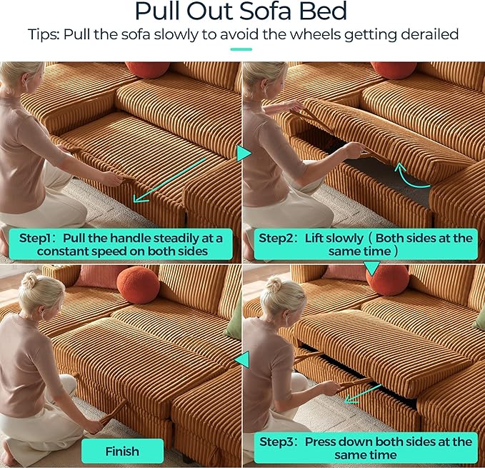 LINSY HOME Sectional Sleeper Sofa Pull Out Couches