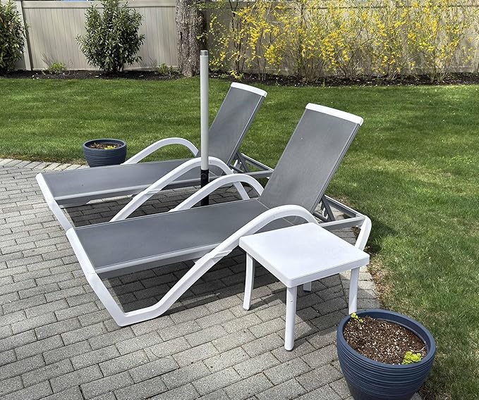 PURPLE LEAF Patio Chaise Lounge Chair Set of 3 Outside Aluminum Plastic