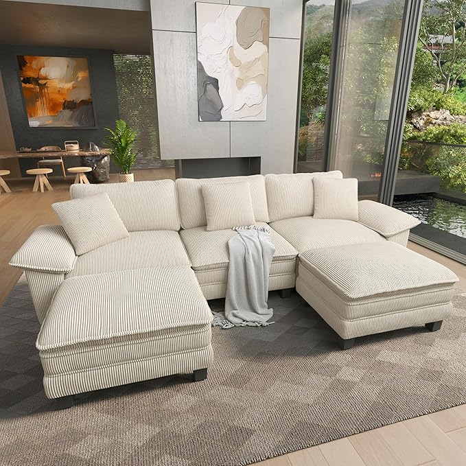 HERA'S HOUSE 124" Modular Sectional Sofa, Oversized U Shaped Couches
