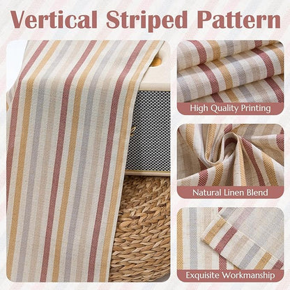 jinchan Colorful Striped Linen Kitchen Curtains 24 Inch Christmas Tier Curtains Farmhouse Modern Cafe Small Window Treatments Light Filtering Rod Pocket for Living Room Bathroom 2 Panels Multi Red
