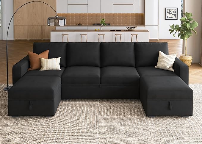HONBAY Modular Sectional Sleeper Sofa Bed, Velvet Sectional Couch