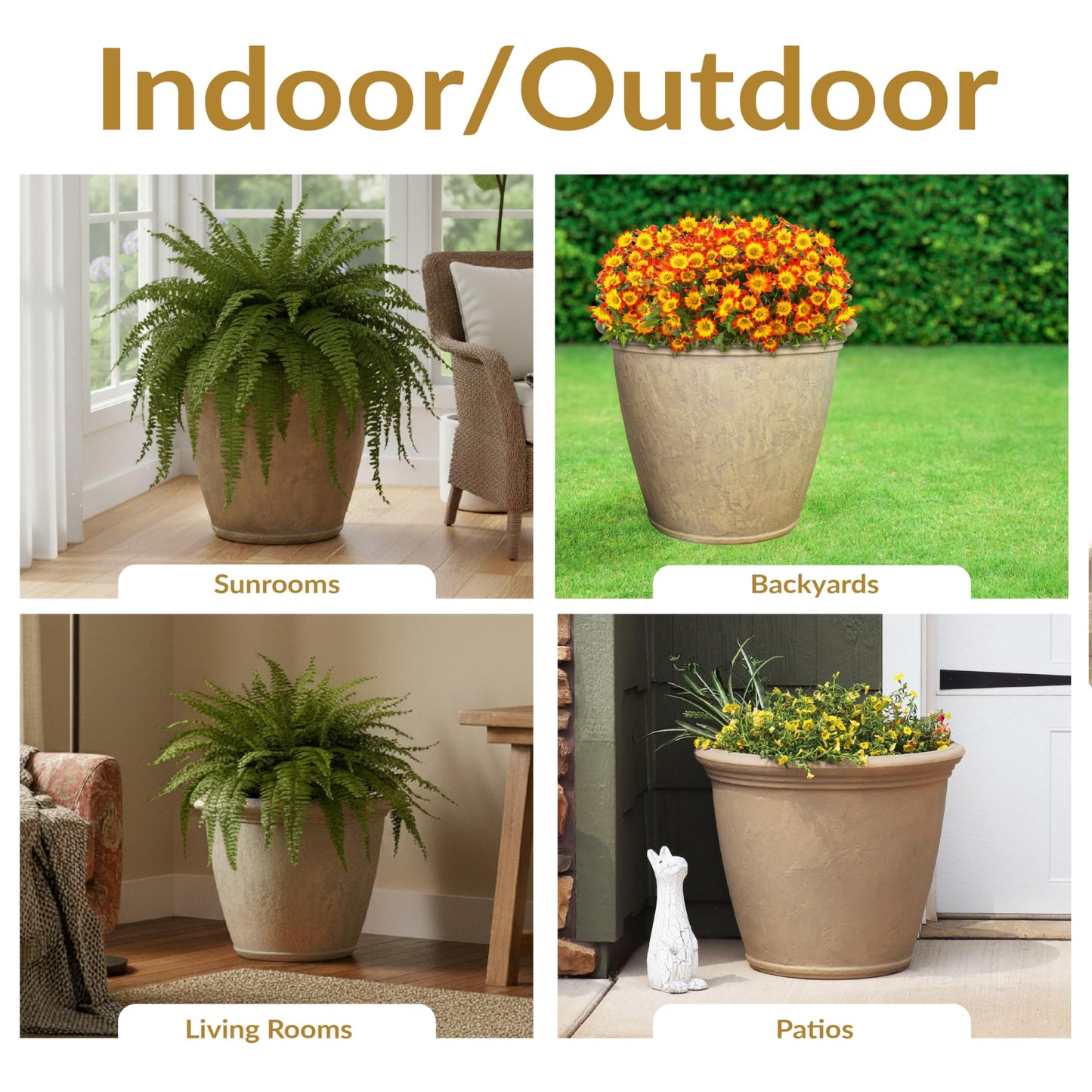 Sunnydaze 24-Inch Anjelica Large Plastic Pot for Plants - Outdoor Double-Walled Large Plastic Planter with Drillable Drainage Holes - Beige