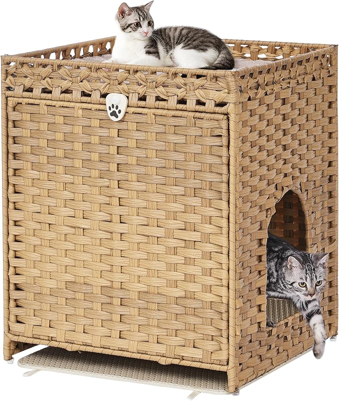 Cat Litter Box Enclosure with Soft Litter Mat; Hidden Cat Washroom Furniture