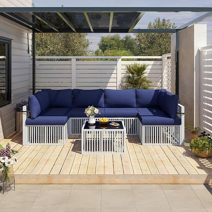 Pamapic 7-Piece Outdoor Sectional Set, Large Wicker Patio Furniture Set