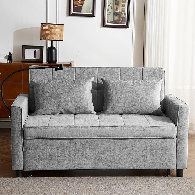 3 in 1 Convertible Sleeper Sofa Bed, 56.9" Small Pull Out Couch Bed