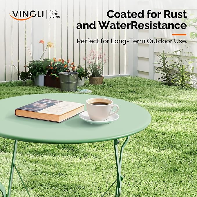 VINGLI Outdoor Folding Bistro Table and Chairs Set of 2, 3-Piece Bistro Set