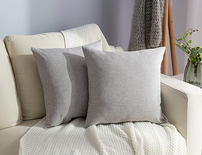 Stellhome Linen Throw Pillow Covers 20 x 20 inch Square Farmhouse Burlap