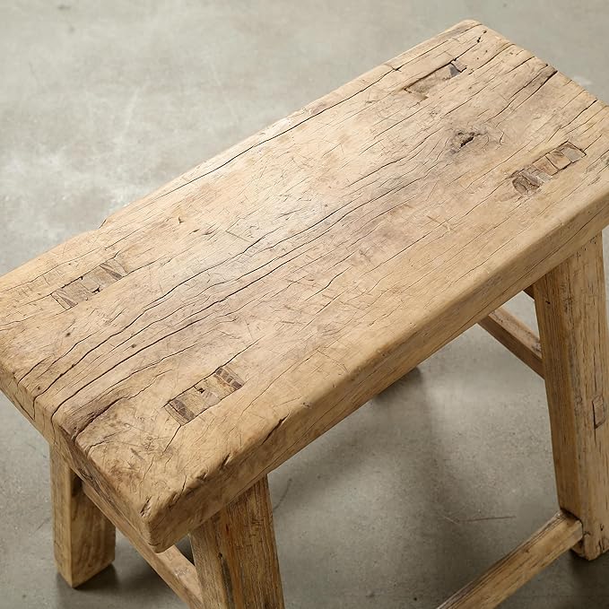 Artissance Rustic Wooden Stool – Handmade Reclaimed Wood Stool, Vintage