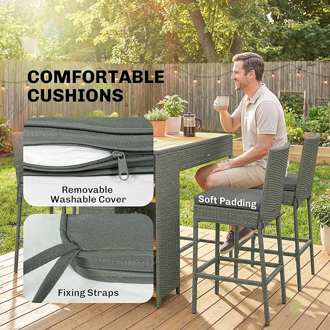 Outsunny 5 Piece Outdoor Bar Set, Wicker Outdoor High Top Table and Chairs