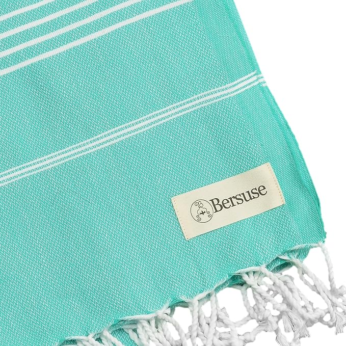 Bersuse Towels Anatolia XL Beach Blanket Throw Blanket Turkish Towel 100% Cotton Extra-Large Quick-Dry Lightweight Premium Peshtemal Towel - 61x82 Inches, Mint Green (Set of 3)