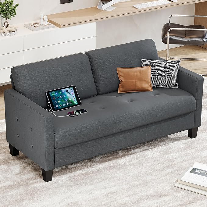 STHOUYN Comfy Loveseat Sofa Small Grey Couch, Small Love Seat Bedroom, Mid