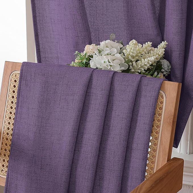 Tollpiz Linen Curtains Bedroom Rod Pocket Semi Sheer Curtain Burlap Light Filtering Thick Linen Drapes for Living Room, 54 x 84 inches Long, Royal Purple, Set of 2 Panels