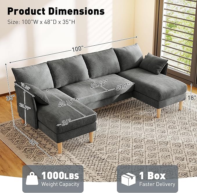 WorthFurni Sectional Couches for Living Room, U Shaped Modular Sectional Sofa
