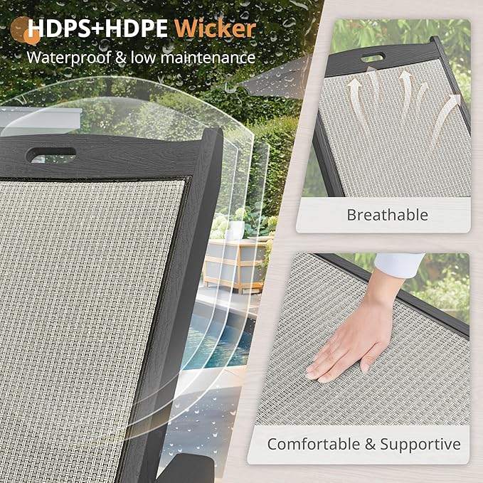 LUE BONA Chaise Lounge Chair Outdoor, HDPS and HDPE Wicker Material, Patio
