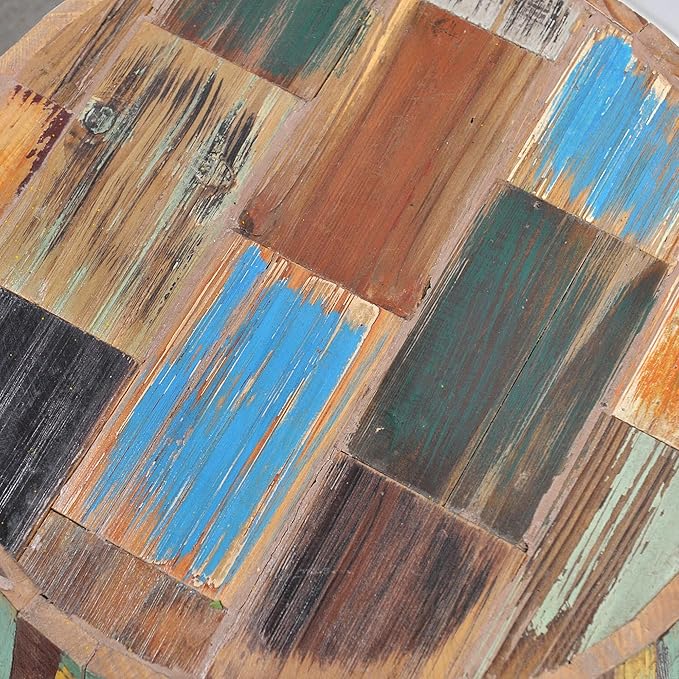 Drum Round Wood Side Table 16" x 16" x 21" H Reclaimed Rustic Multicolor Patio