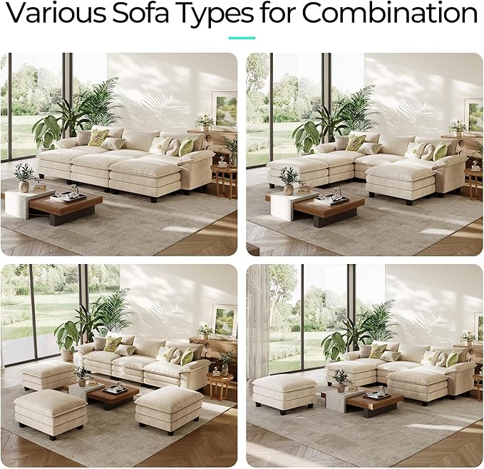 LINSY HOME 123" Modular Sectional Sofa, 3-Seat Corduroy Modern Cloud Couch