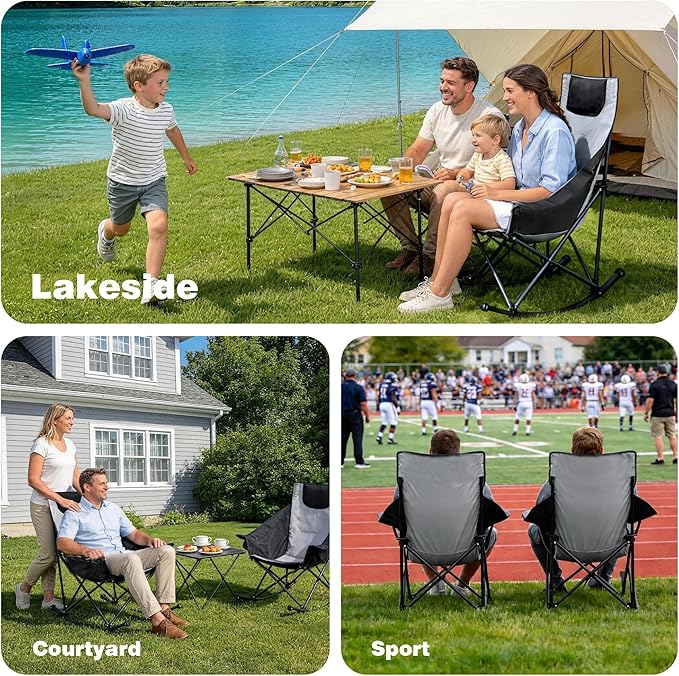 SUNNYFEEL Oversized Rocking Camping Chair 2 Pack, Fully Padded Patio Chair