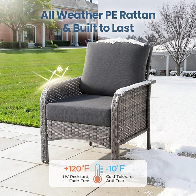 Weaxty Wicker Patio Furniture Set High Back Loveseat Sofa Couch Armchair Coffee