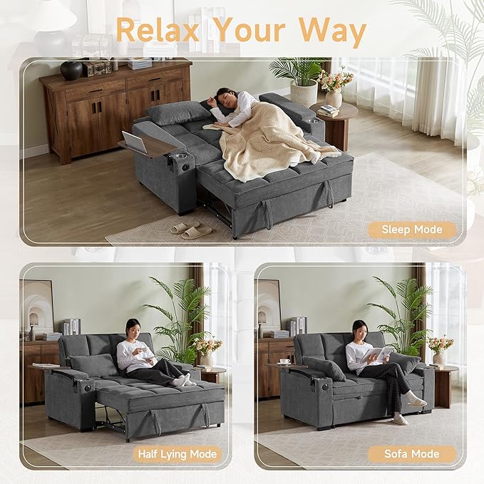 Auvsoce 65'' Chaise Lounge Chair Indoor, 3-in-1 Convertible Sofa Bed