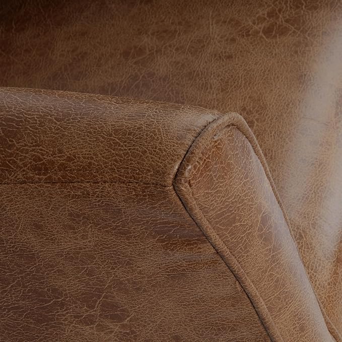 HomePop Modern Barrel Accent Chair, Distressed Brown Faux Leather