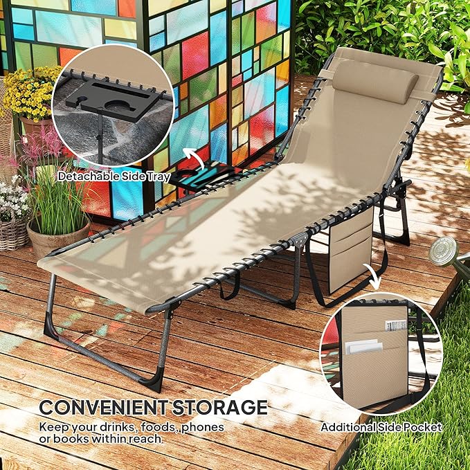Outsunny Folding Chaise Lounge Chair Outdoor Tanning Chair