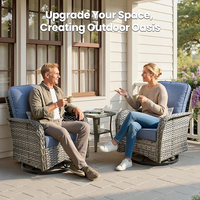 Weaxty Outdoor Swivel Rocker Patio Chairs, 3 Pieces Patio Furniture Set
