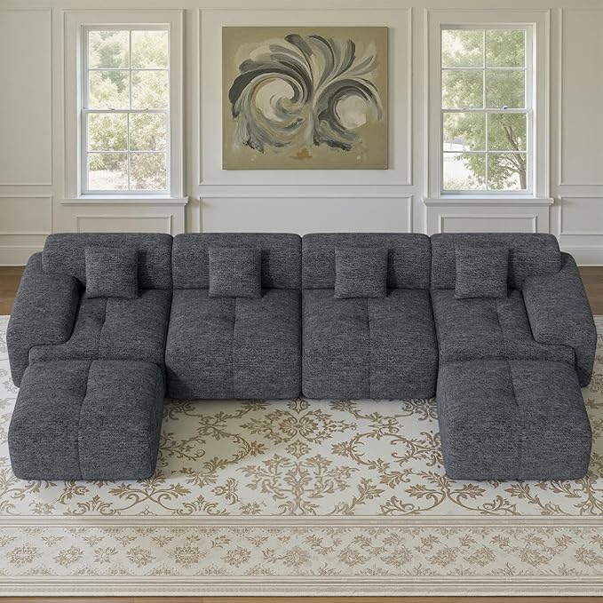 158" U Shaped Convertible Modular Couch, Cloud Couch Sectional