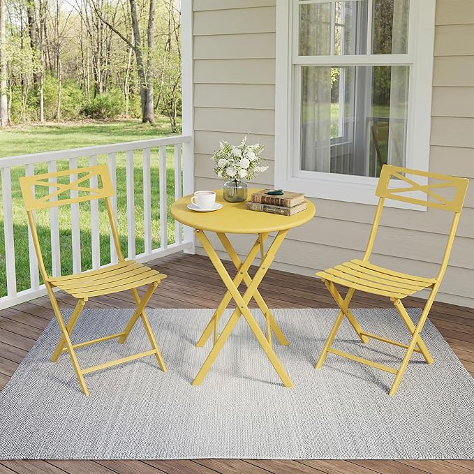GarveeTech 3-Piece Folding Bistro Set, Heavy Duty Outdoor Patio Furniture