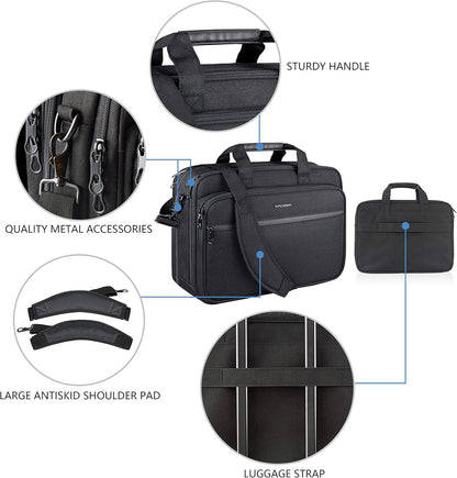 KROSER Laptop Bag Premium Laptop Briefcase Fits Up to 17.3 Inch Laptop Expandable Water-Repellent Shoulder Messenger Bag Computer Bag with RFID Pockets for Travel/Business/Men/Women-Black