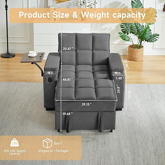 Auvsoce 3-in-1 Folding Convertible Sofa Bed Set of 2, Sleep Couch
