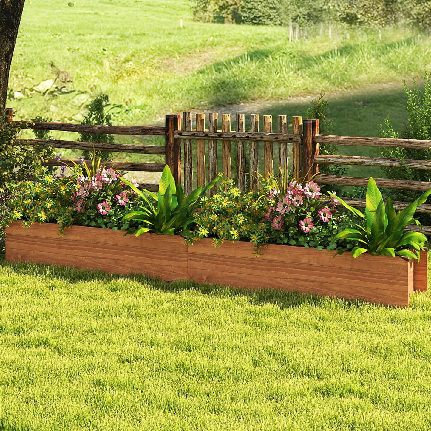 S AFSTAR Raised Garden Bed, 44" x 11" x 10" Wood Rectangle Planter Box with Drainage Holes, Water-Resistant Paint, Decorative Window Box, Outdoor Garden Bed for Fruit Vegetable Flower Herb, Orange