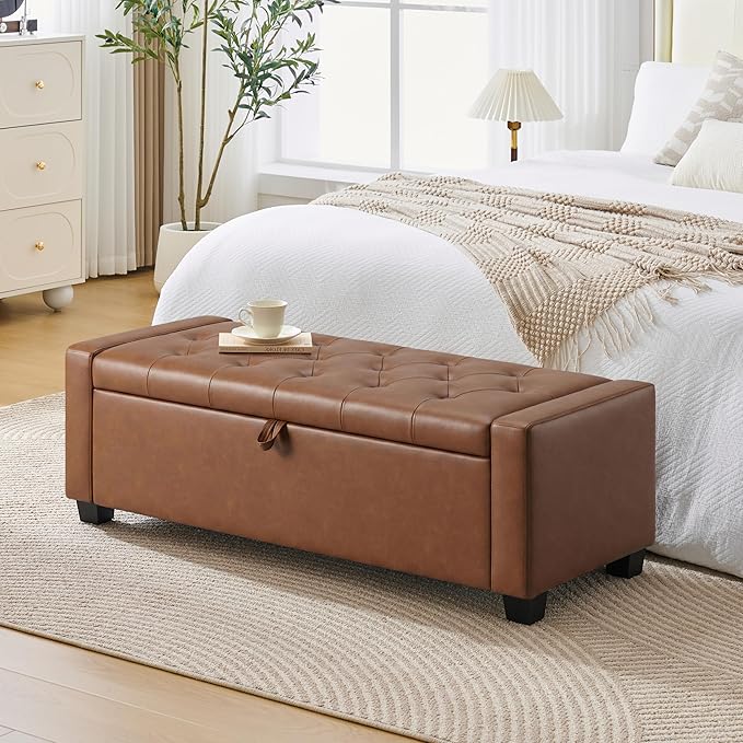 Huatean Home 48" Ottoman with Storage, Storage Ottoman Bench with Safety Hinge