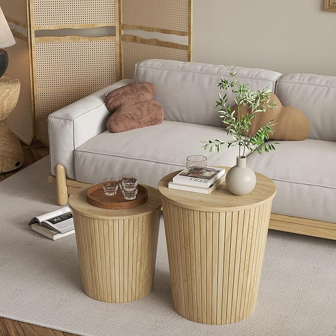 Nesting Coffee Table Set of 2, Round End Table