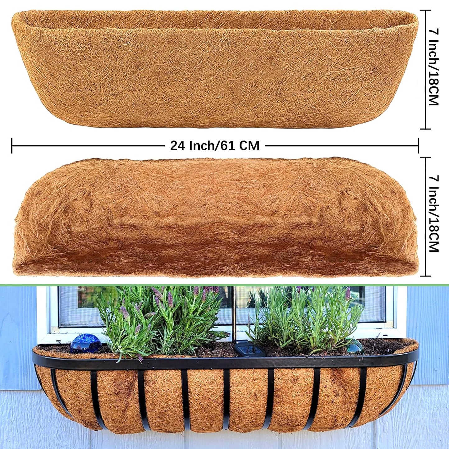 LCHUANG Coco Liners for Planters - 2 Pack 24 Inch Trough Coconut Liners for Planters, Window Box Coco Liners, 100% Natural Coconut Fiber Liners for Wall Hanging Basket, Window Box, Fence Baskets