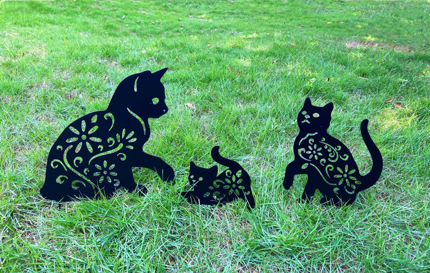 RANNYOZIO 3 Pack Cat Decorative Garden Stake Metal Cat Garden Statues Black Cats Silhouette for Yard Outdoor Decor Lawn Ornaments