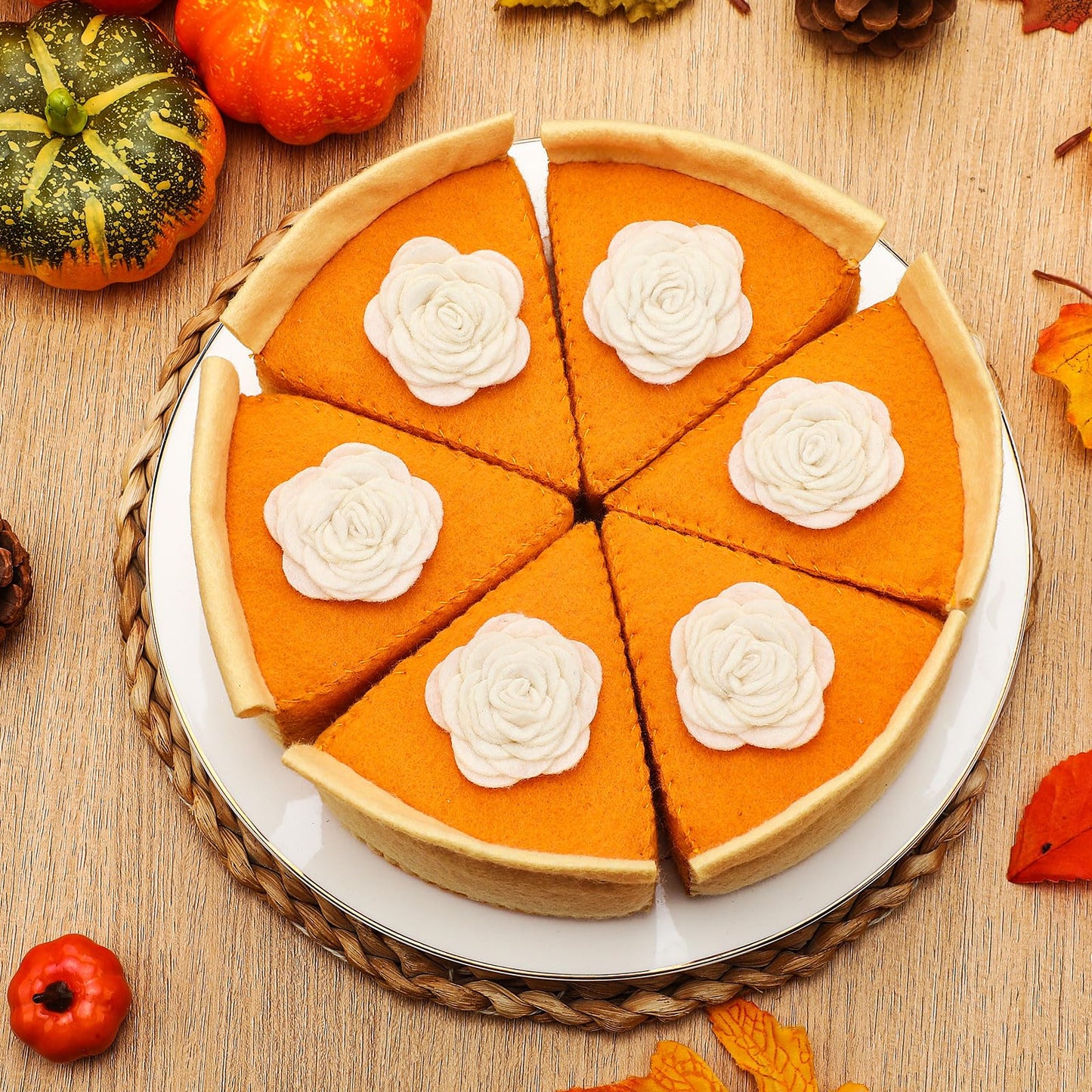 Hahafelt Fall Thanksgiving Felt Pumpkin Pie Decorations Faux Pumpkin Pie Slice Fall Tabletop Decor Mantel Table Centerpieces for Home Autumn Table Display House Harvest Play Holiday Festive Gift