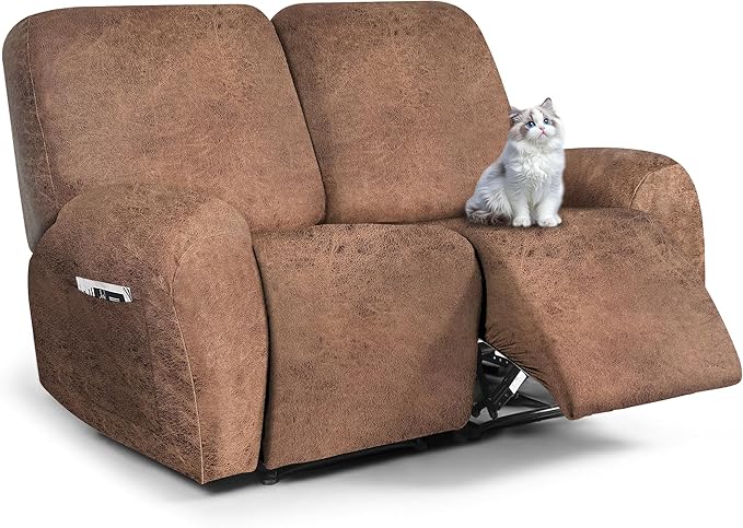 ANARACHON Leather Look Loveseat Recliner Cover, 6-Pieces Stretch Dual Recliner