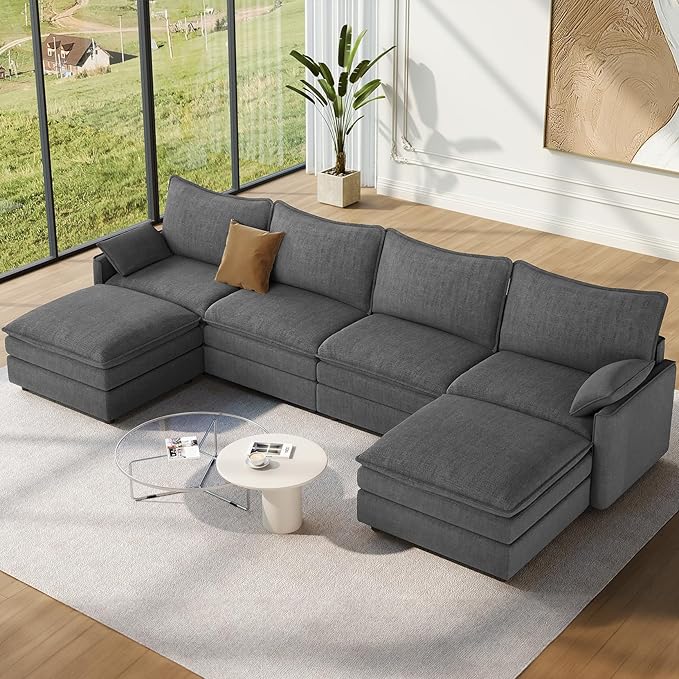 Vesgantti 142" U Shaped Sectional Couch, Comfy Cloud Modular Sectional Sofa